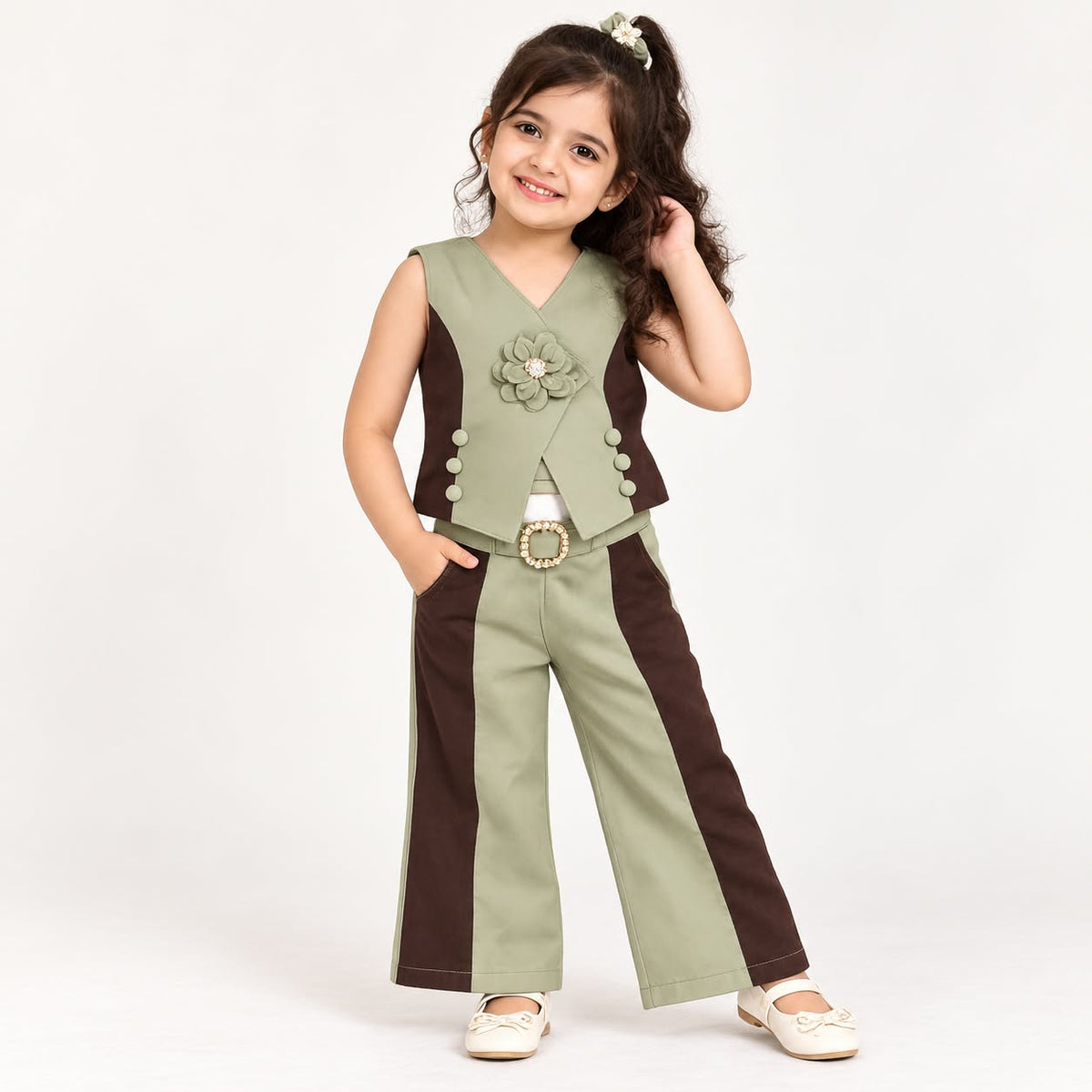 Girls Korean Style Co-Ord Set | Stylish Sleeveless Top & Wide Leg Pants | Kids Party Wear Outfit